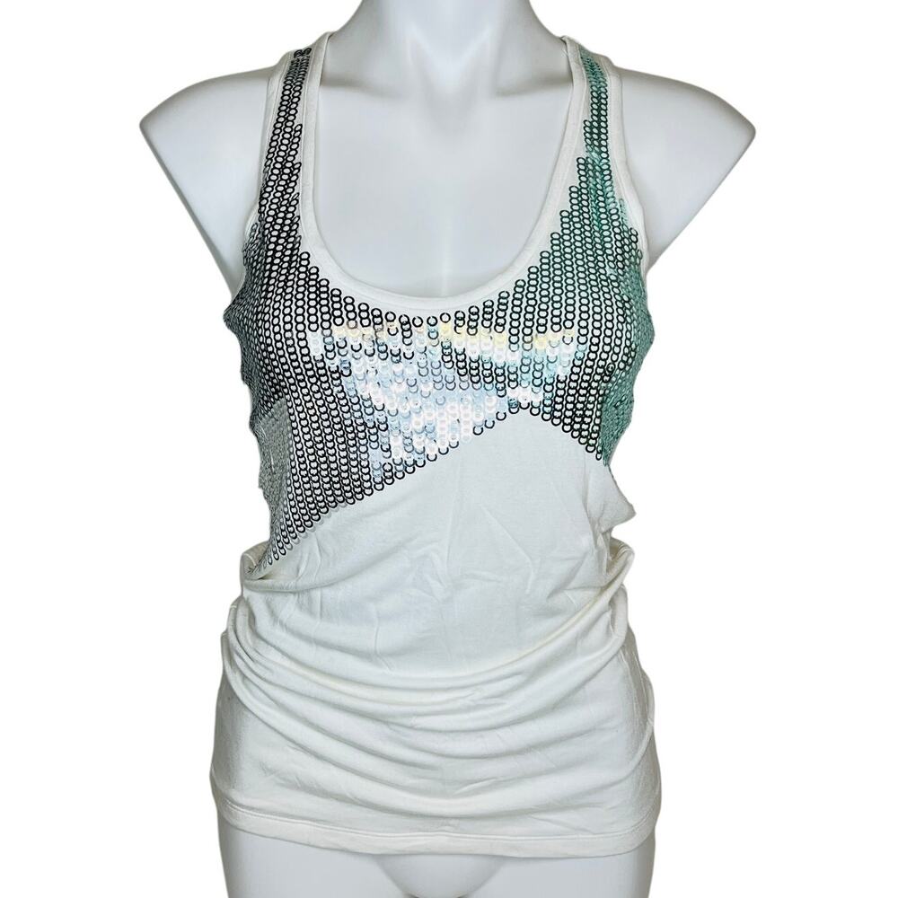 United Colors of Benetton NWT Sequin Halter Tank Top White/Silver Size S